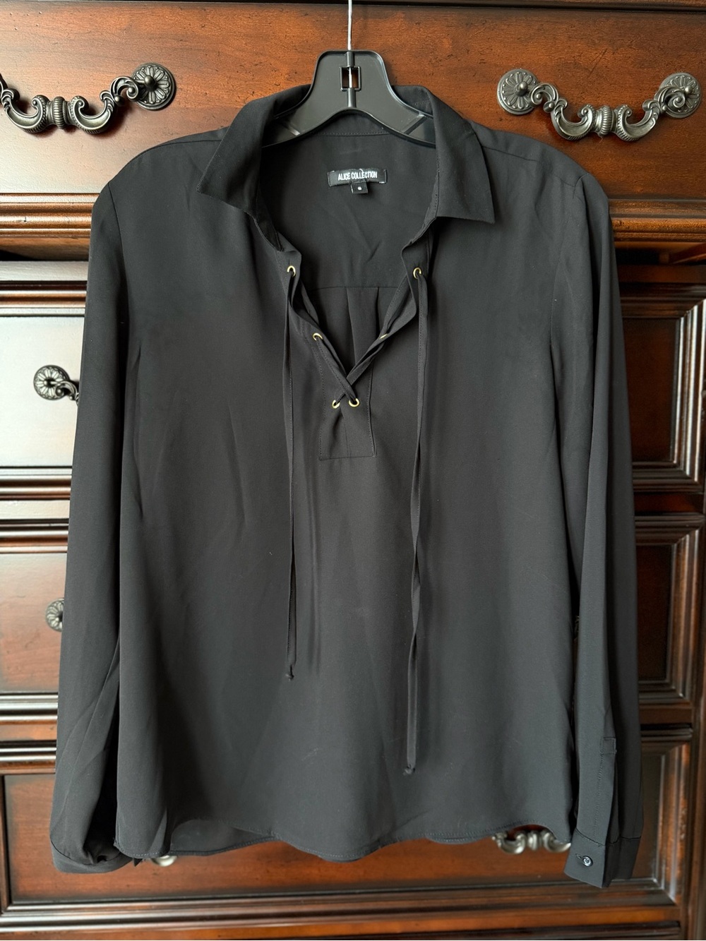 Alexis Collection Black Lace-Up Long Sleeve Blouse